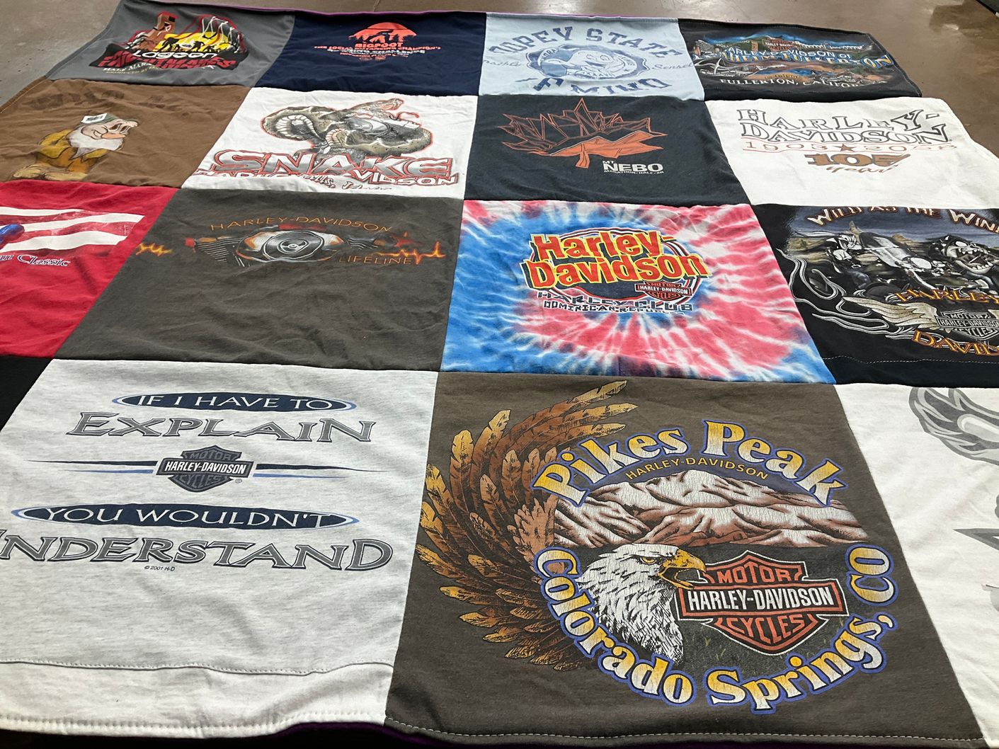 T-shirt quilt with motorcycles, biking themes by Eldon from WA