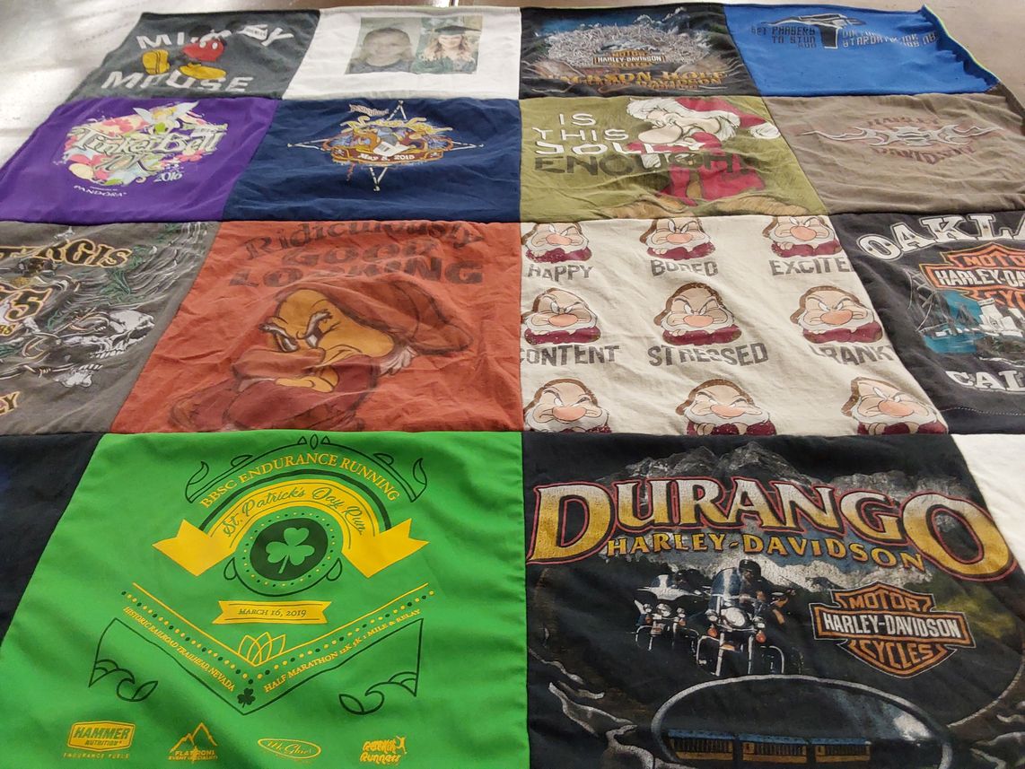 T-shirt quilt with motorcycles, running themes by Eldon from WA