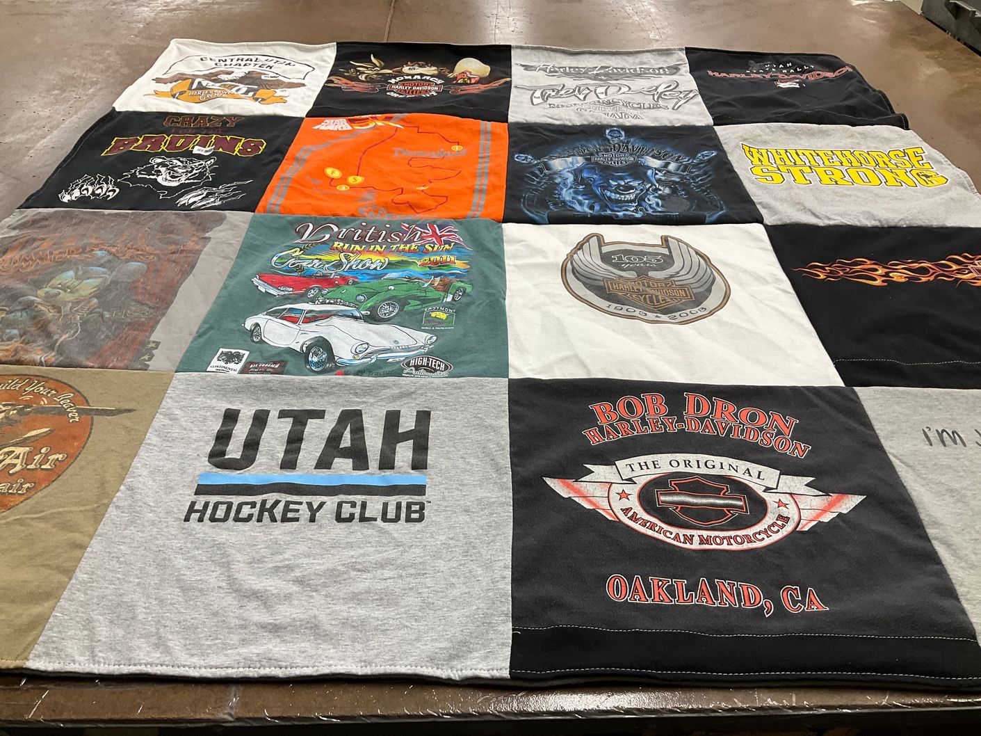 T-shirt quilt with motorcycling, hockey themes by Eldon from WA