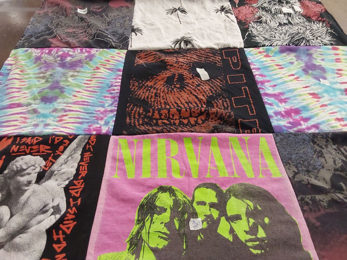 T-shirt quilt with music, bands themes by Angie from WI