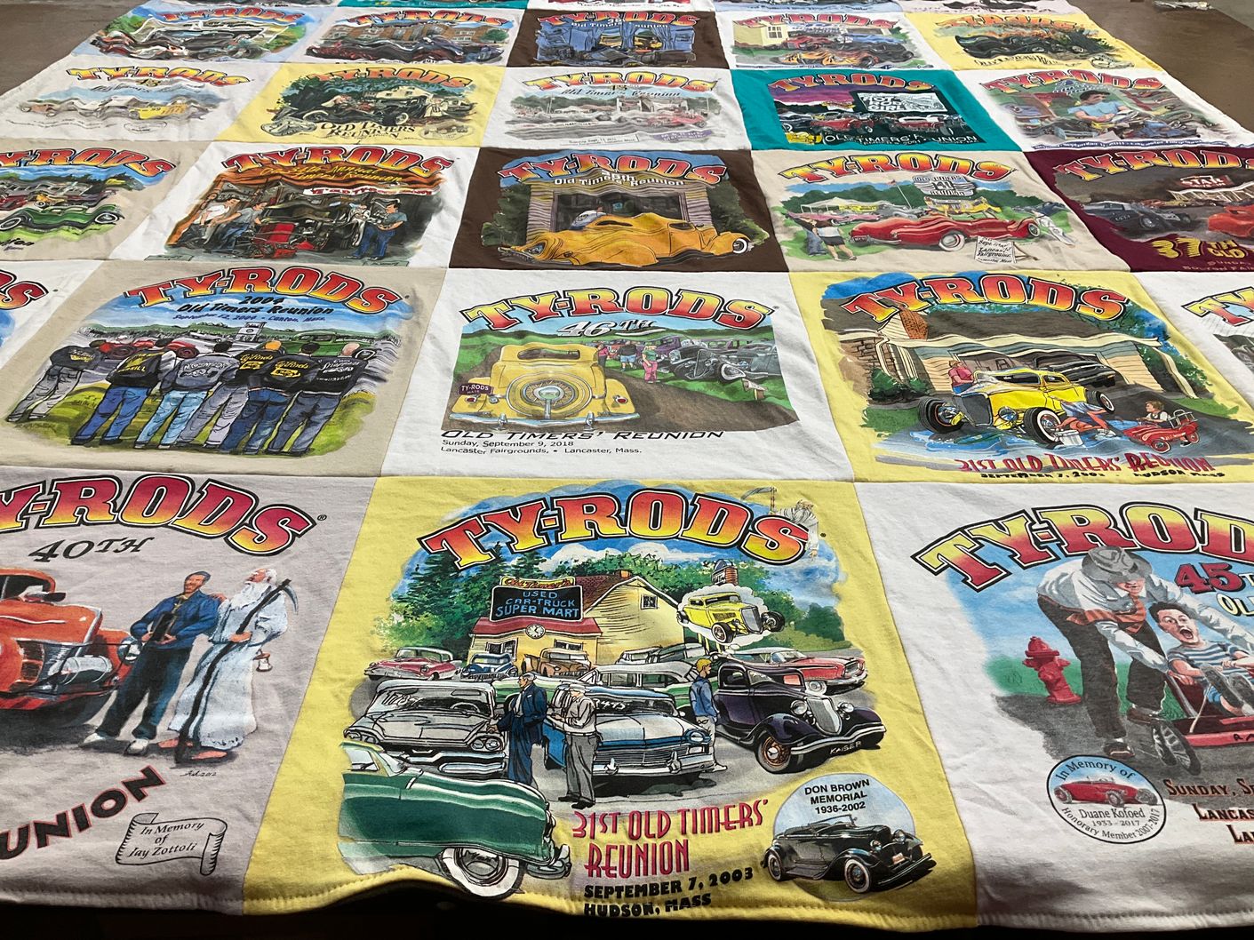 T-shirt quilt with classic cars, car shows themes by Lauren from MA