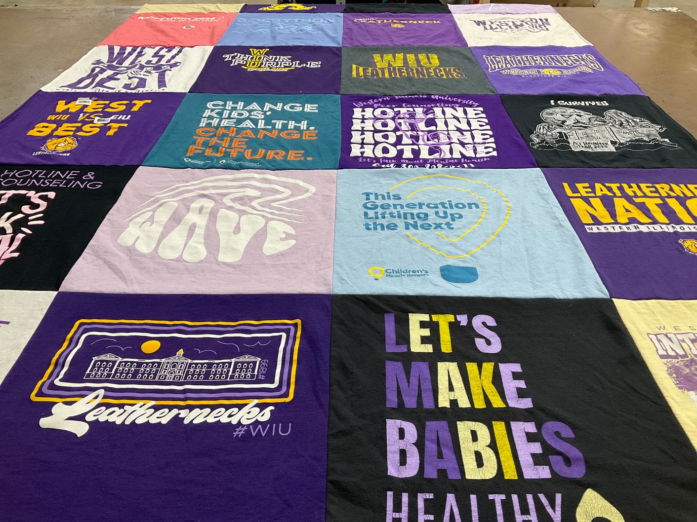 T-shirt quilt featuring western illinois university leathernecks by Evelynn from IL
