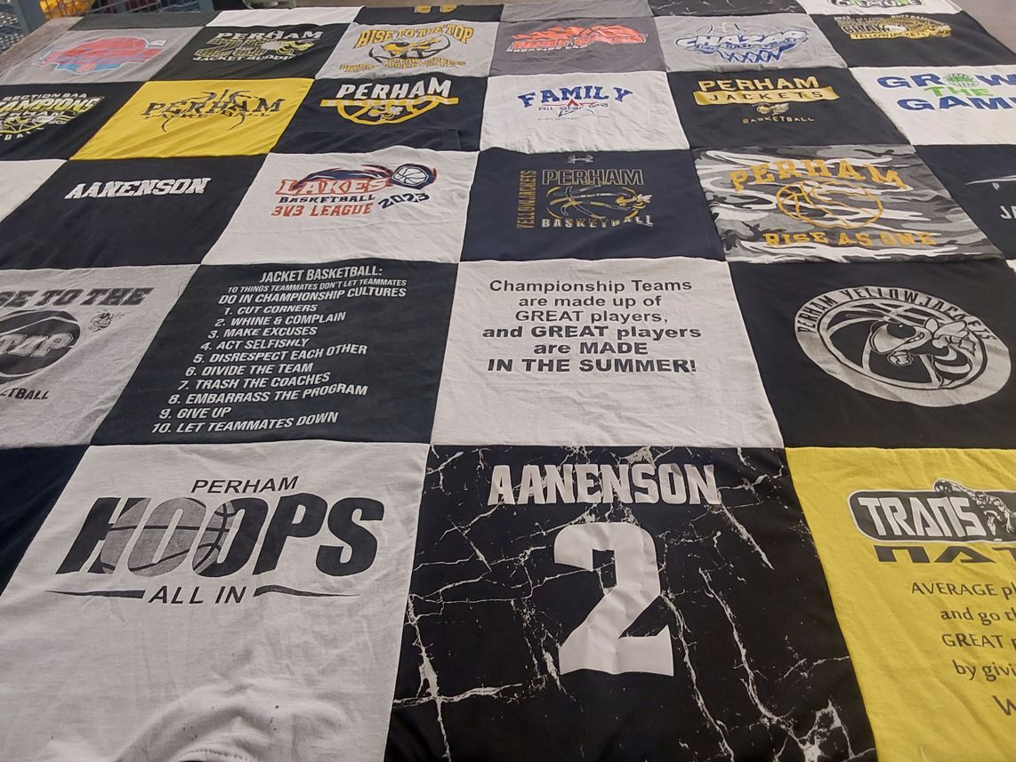 T-shirt quilt featuring perham yellowjackets basketball by Jennifer from MN