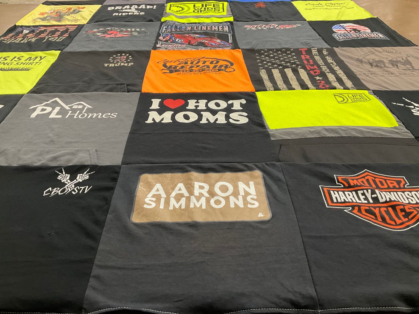 T-shirt quilt with motorcycling, biking themes by Jennifer from MN