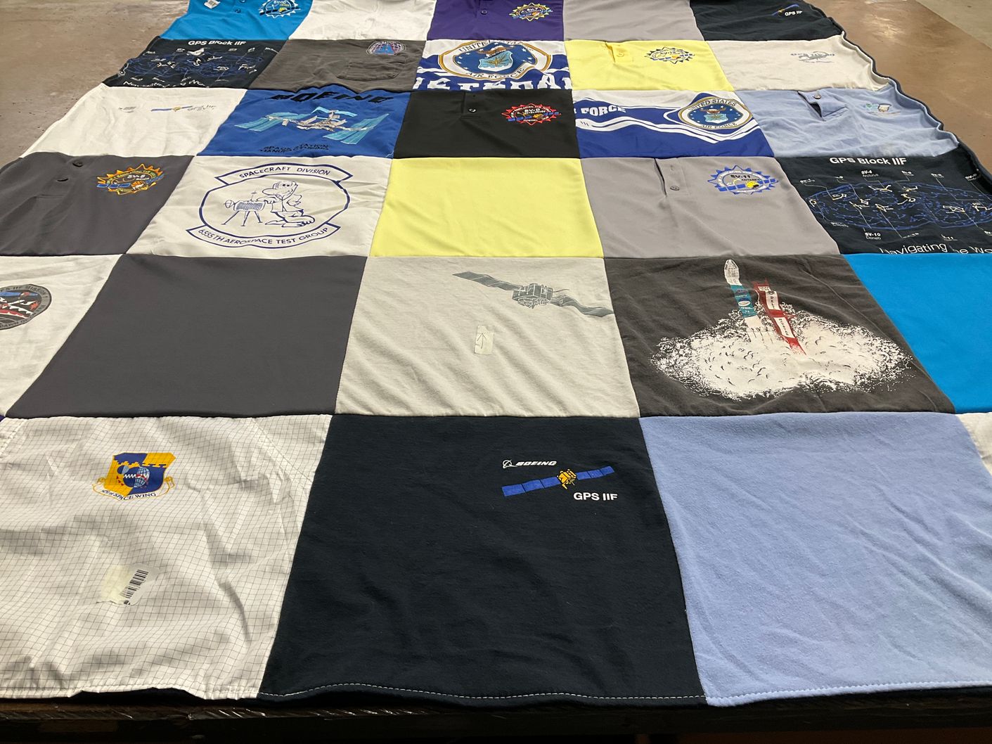 T-shirt quilt with aerospace, engineering themes by NEAL from PA
