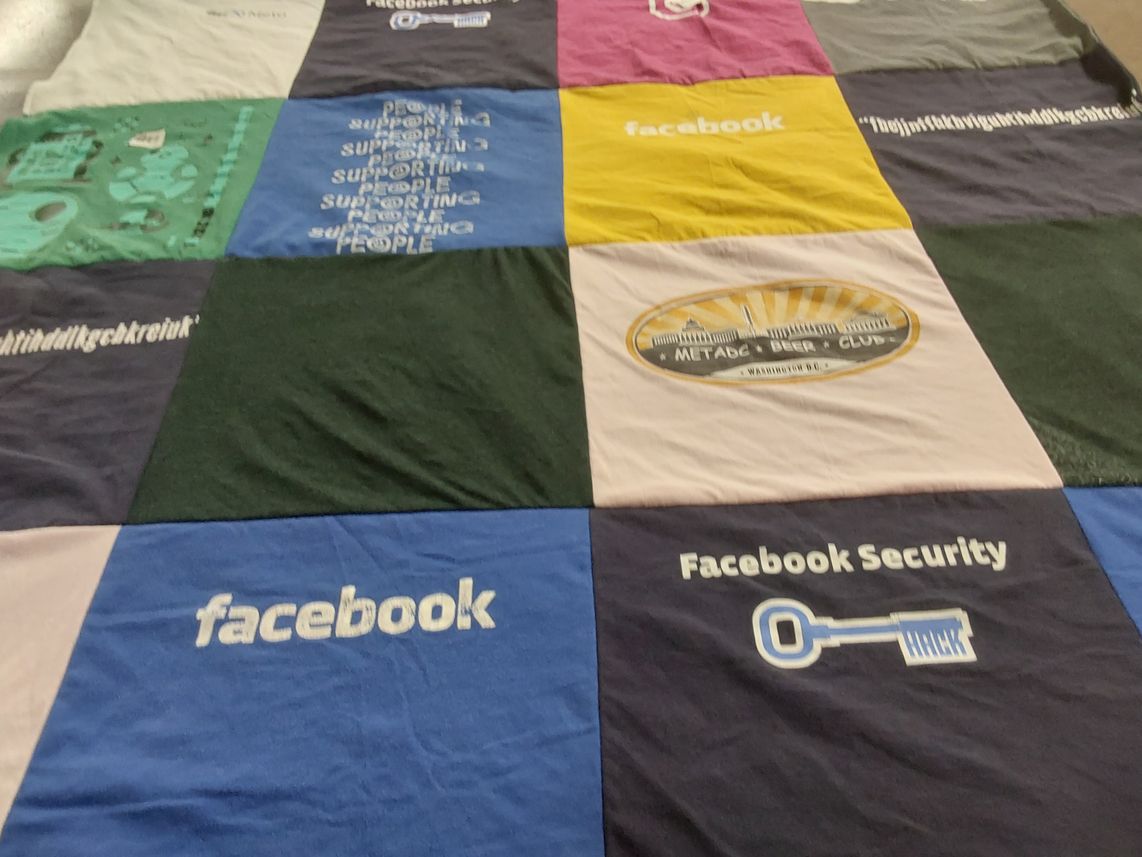 T-shirt quilt with technology, social media themes by Ruth from MD
