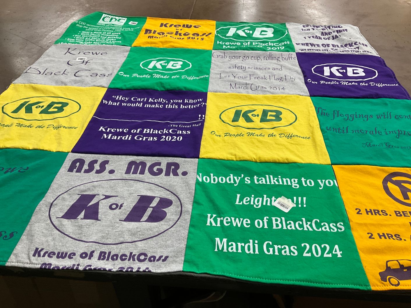 T-shirt quilt with mardi gras, festivals themes by John from LA