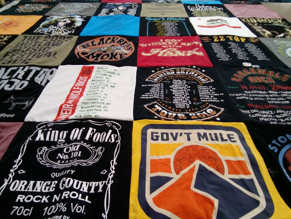 T-shirt quilt with music, rock themes by JOHN from NY