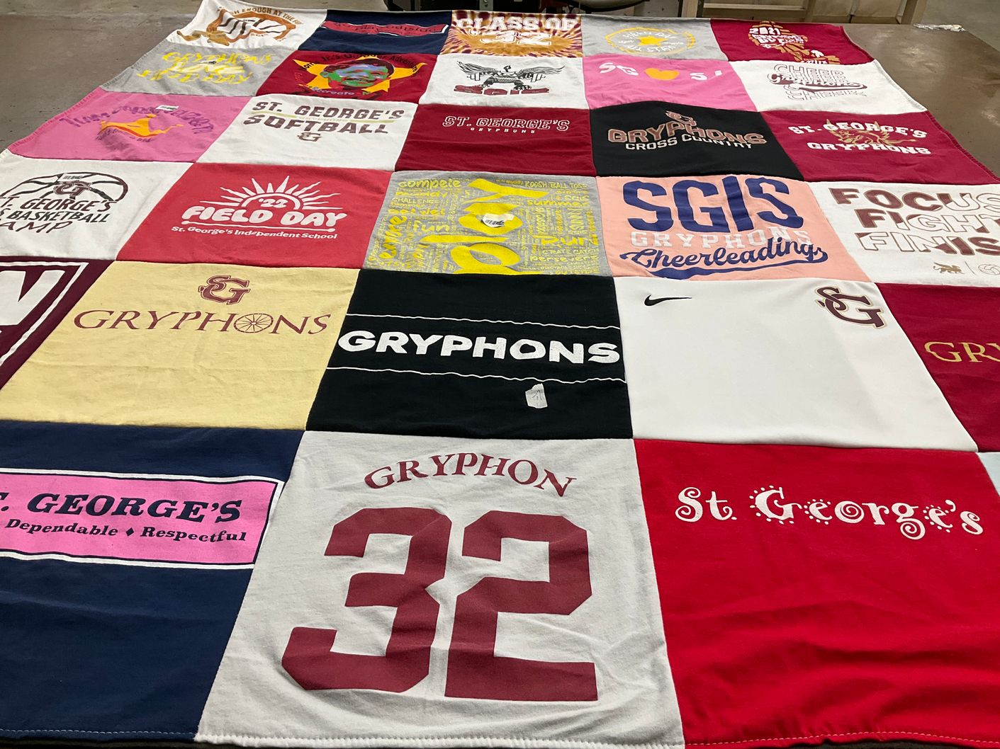 T-shirt quilt featuring st. george's gryphons by Sarah from TN