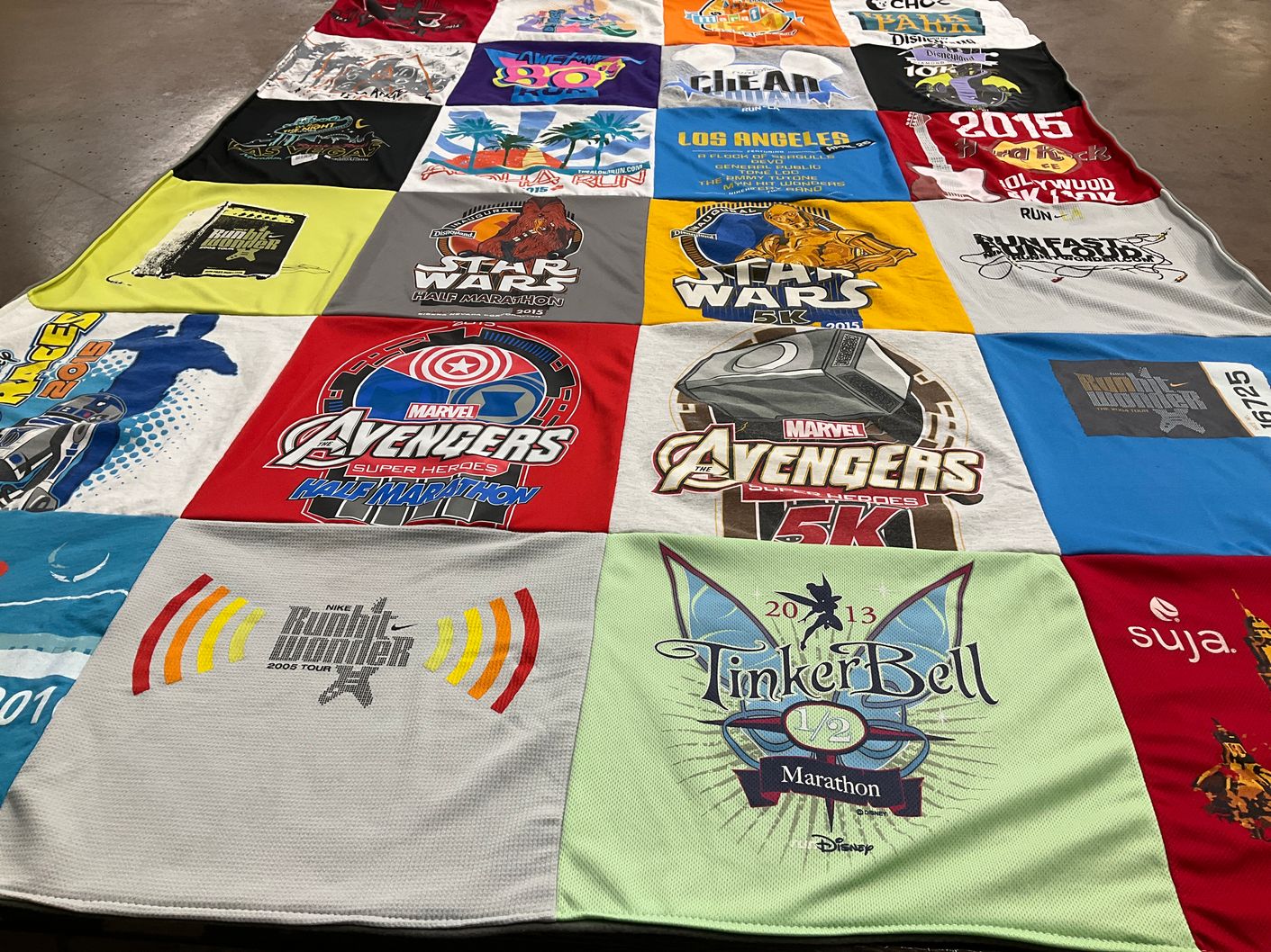 T-shirt quilt with running, disney themes by Sherry from CA