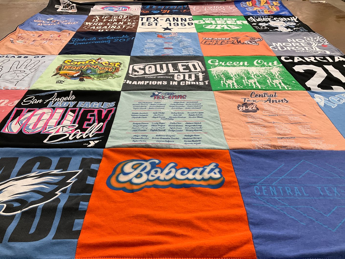 T-shirt quilt featuring san angelo eagles, central tex-anns by Norma from TX