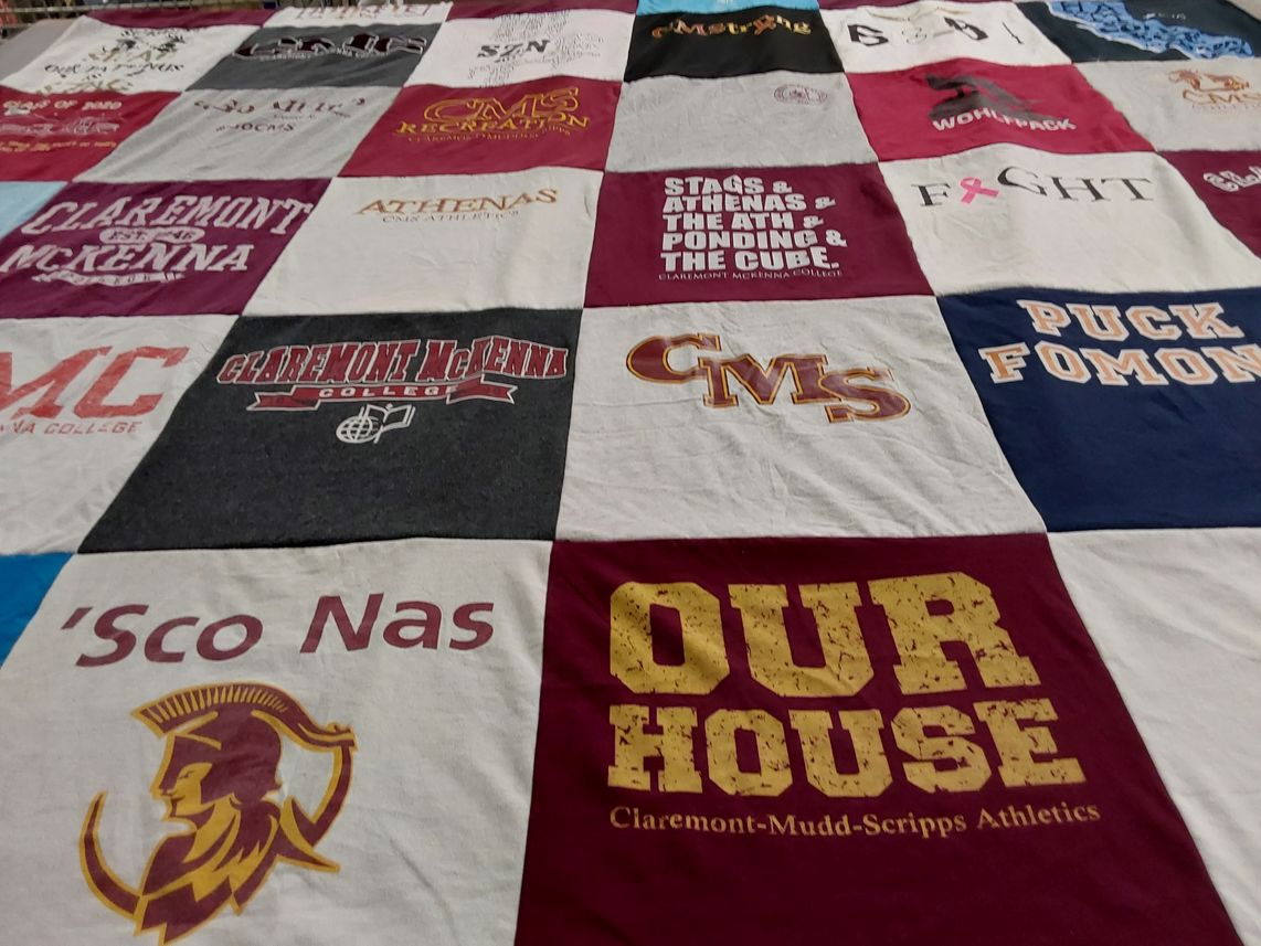 T-shirt quilt featuring claremont mckenna college stags, claremont mckenna college athenas by Sara from WA