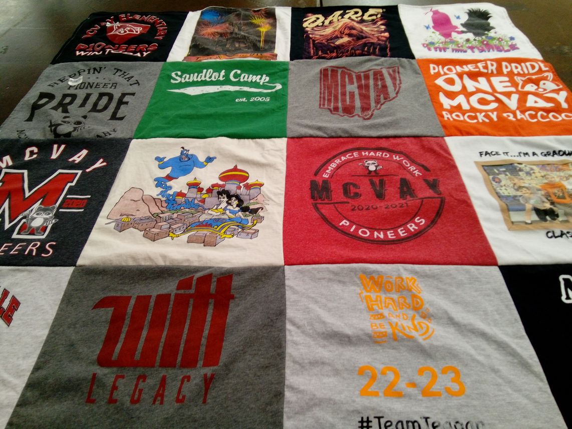 T-shirt quilt featuring mc vay pioneers by Nicole from OH