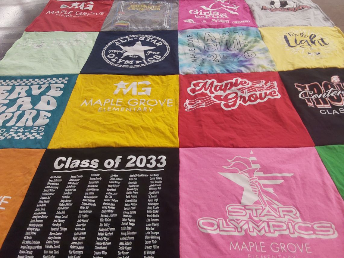 T-shirt quilt from maple grove elementary by Ashley from IN
