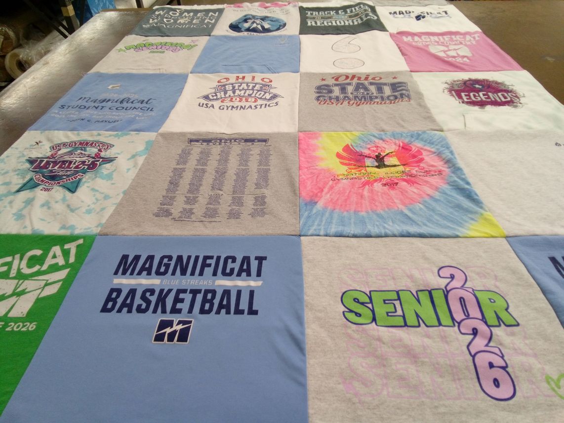 T-shirt quilt featuring magnificat blue streaks basketball by Jessica from OH