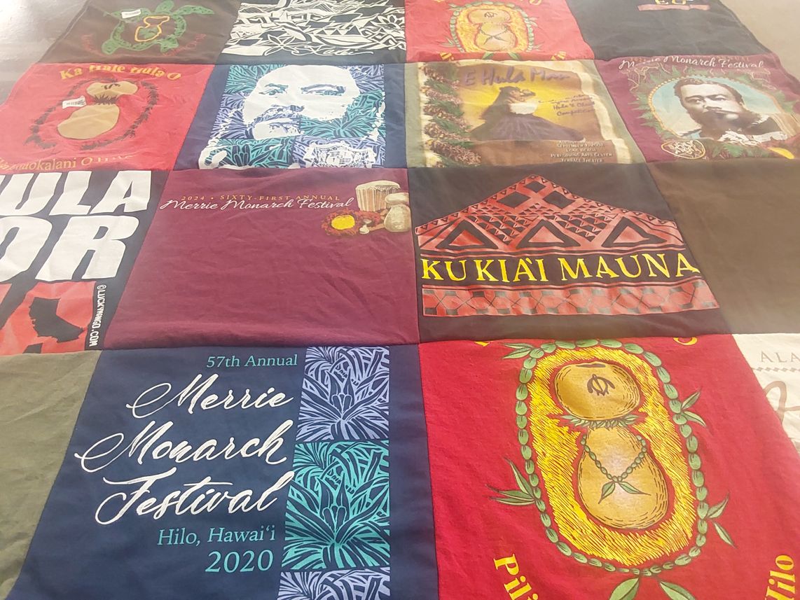 T-shirt quilt with hawaiian culture, festivals themes by Janet from NV
