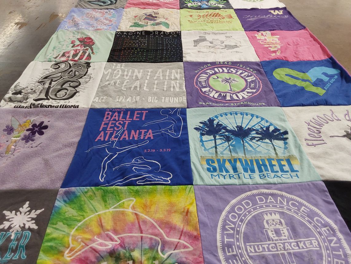 T-shirt quilt with music, dance themes by Jocelin from WA