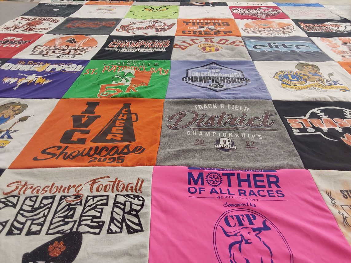 T-shirt quilt featuring strasburg football team, strasburg cheerleading team by Kelly from OH