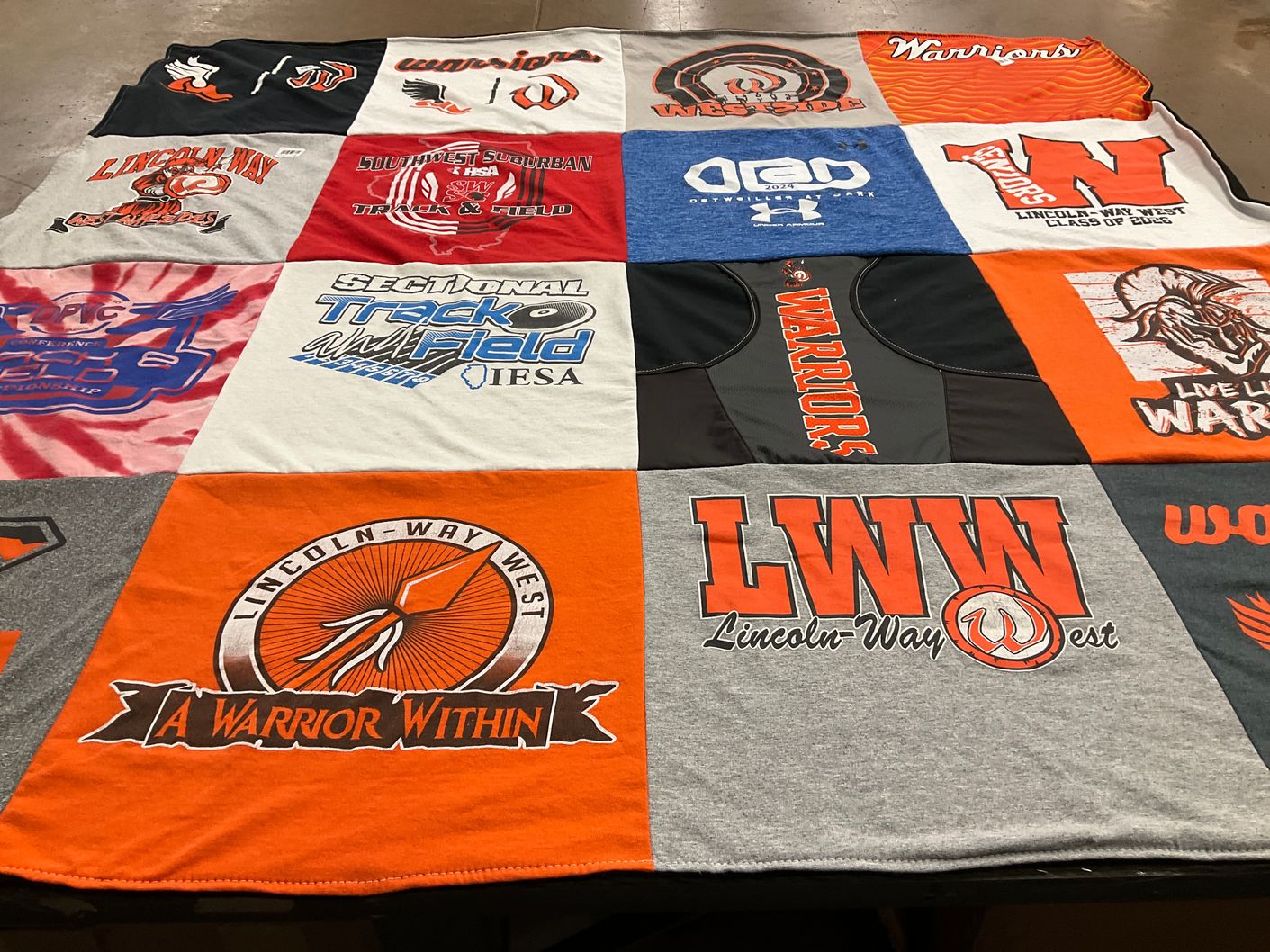 T-shirt quilt featuring lincoln-way west warriors by Jodi from IL