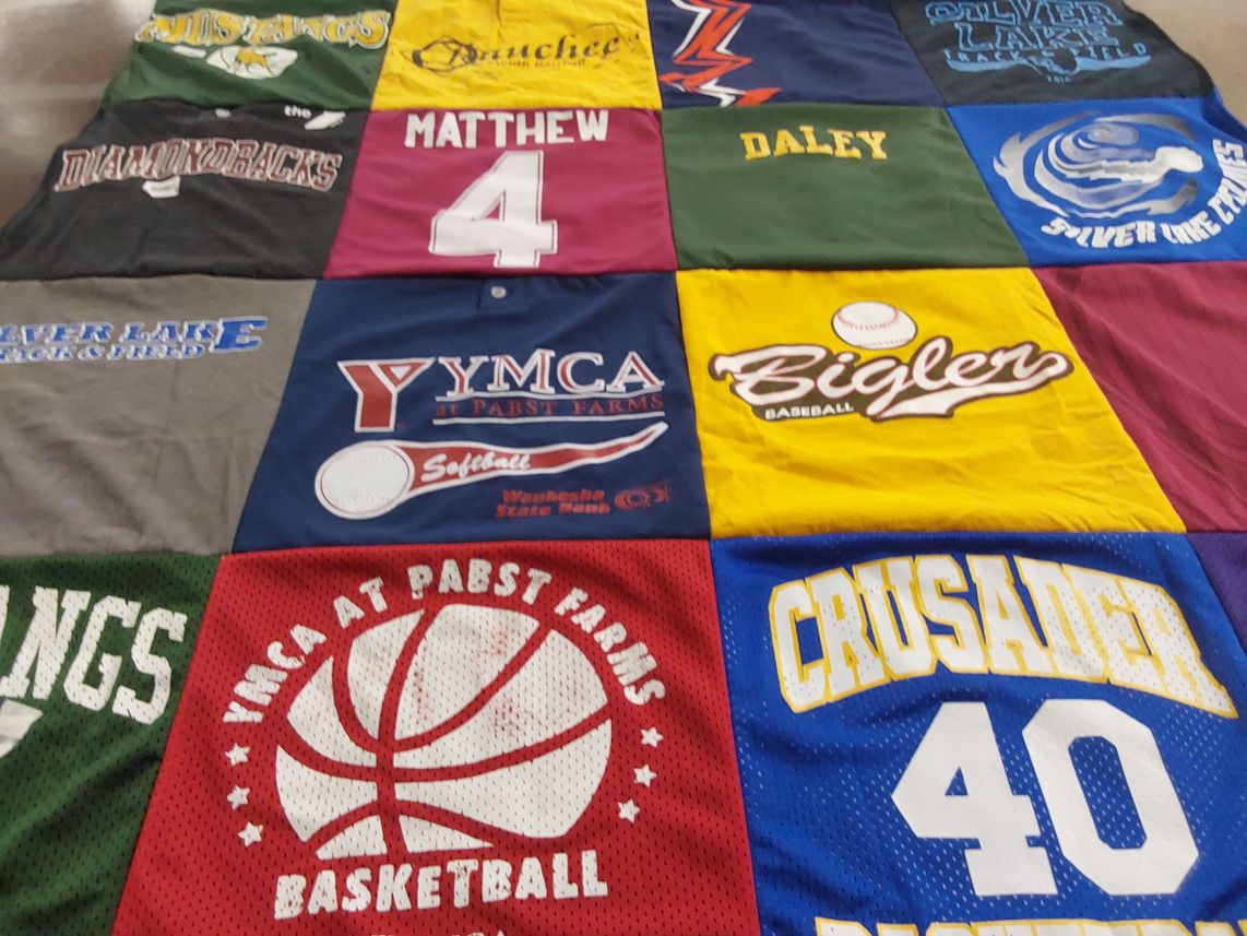 T-shirt quilt featuring pabst farms mustangs, pabst farms kings by Kathleen from WI