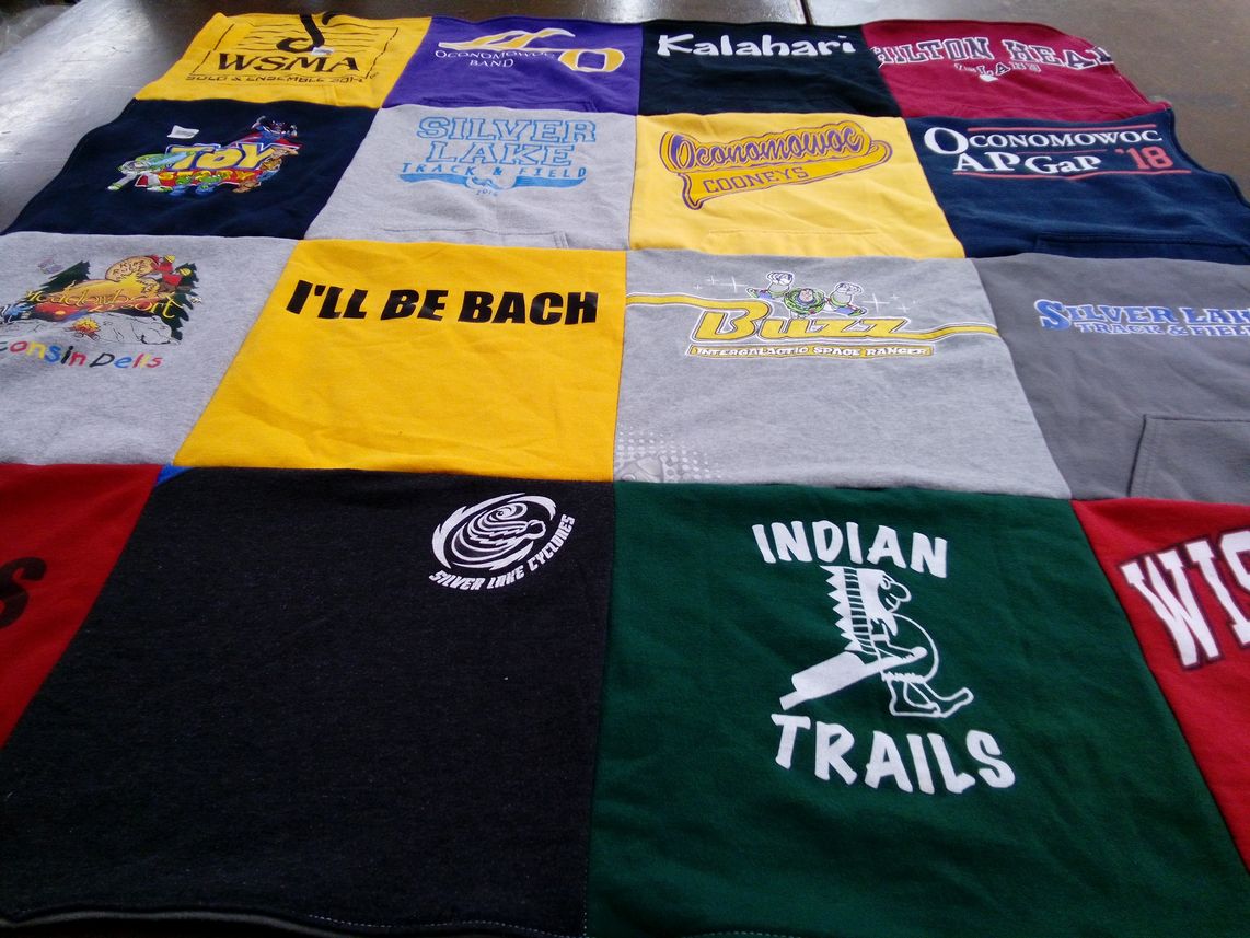 T-shirt quilt featuring silver lake track and field by Kathleen from WI