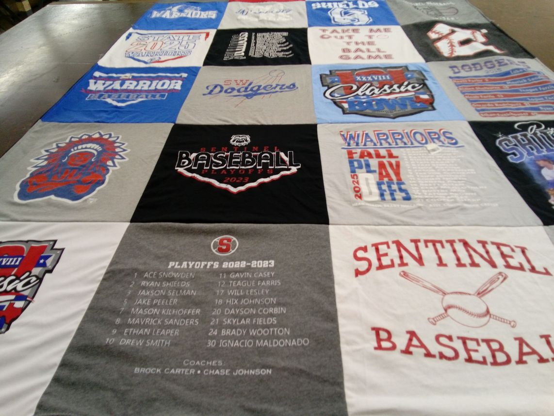 T-shirt quilt featuring sentinel baseball, warrior baseball by Druann from OK