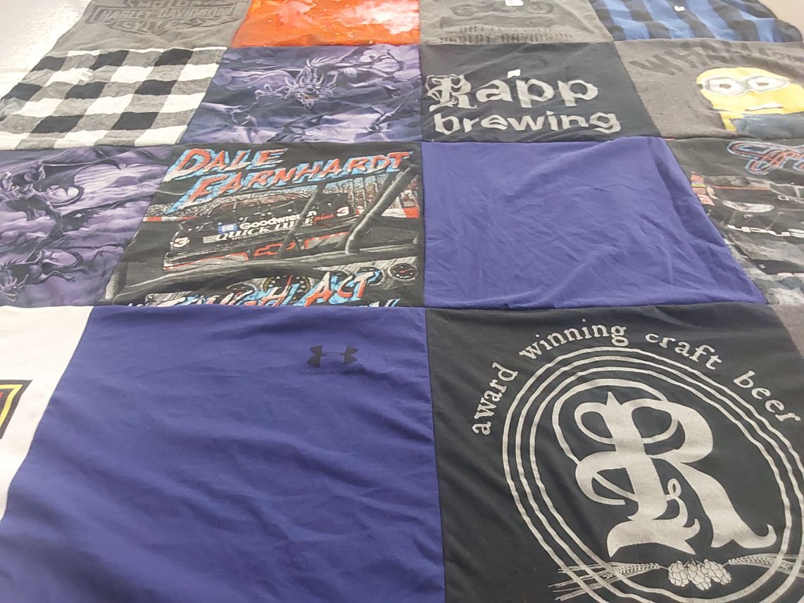 T-shirt quilt with nascar, brewing themes by Christina from PA