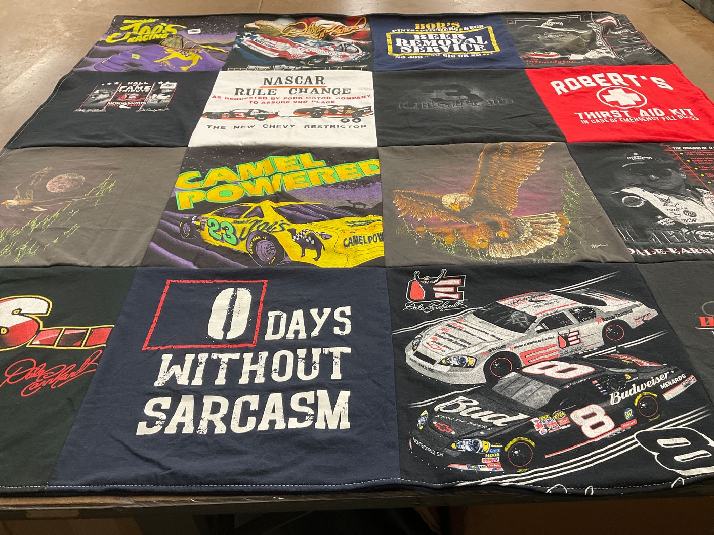 T-shirt quilt with nascar, racing themes by Kristi from PA
