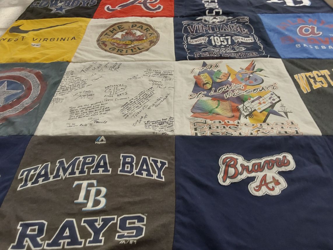 T-shirt quilt featuring tampa bay rays, atlanta braves by Charlene from NC
