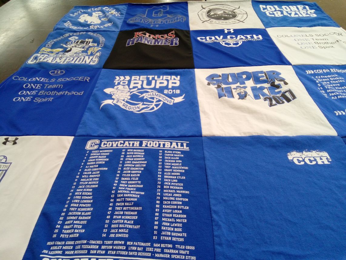 T-shirt quilt featuring covington catholic high school soccer, covington catholic high school football by Lisa from KY