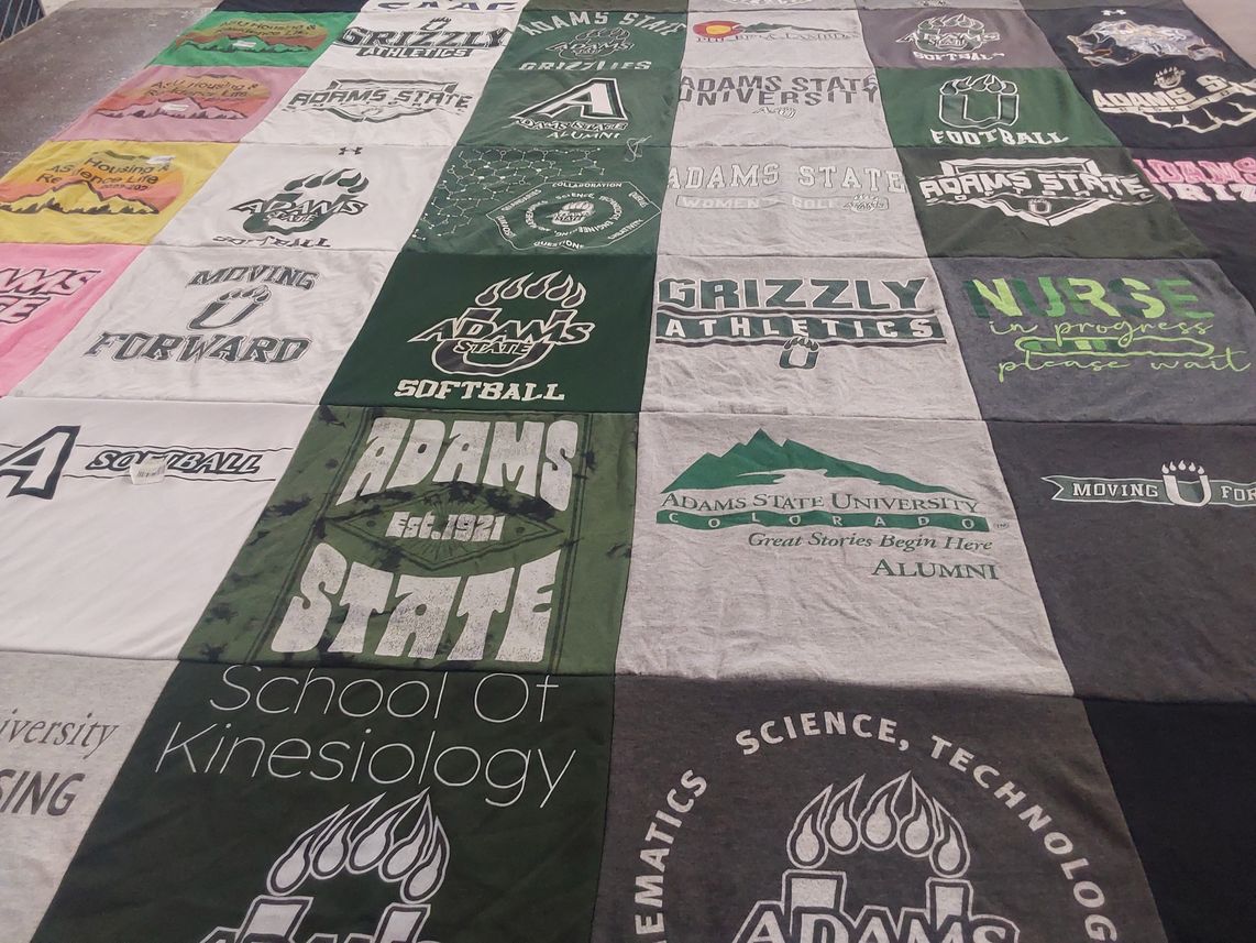 T-shirt quilt featuring grizzly athletics, adams state university softball by Natalie from CO