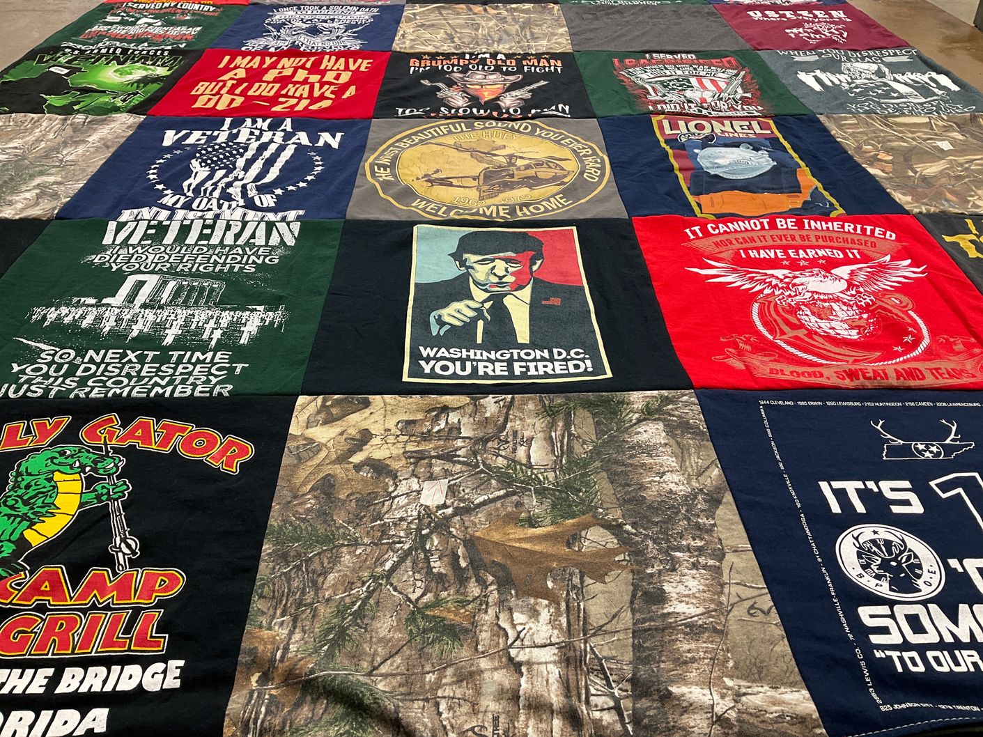 T-shirt quilt with veterans, military themes by Cheryl from TN