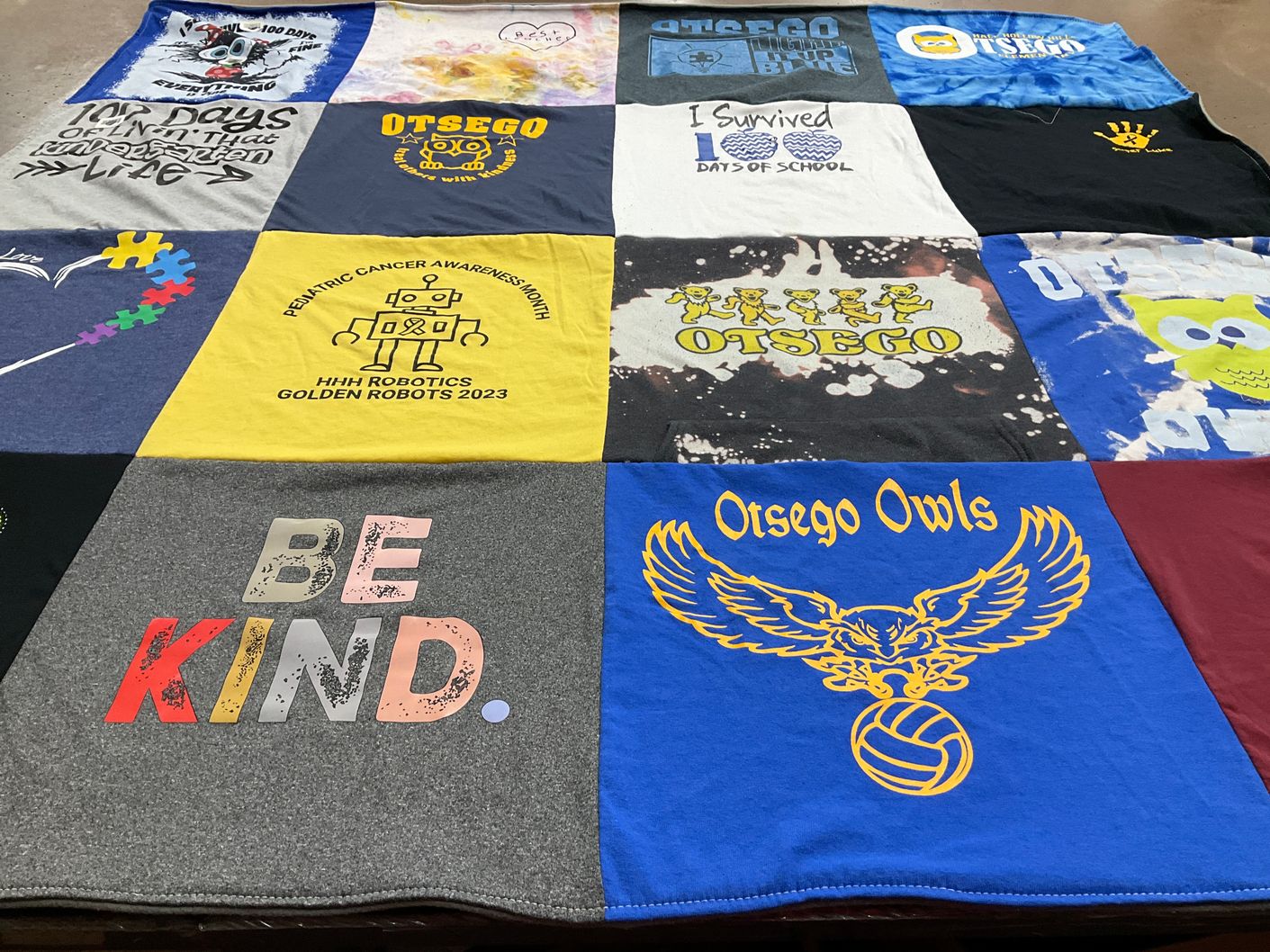 T-shirt quilt featuring otsego owls by Taryn from NY
