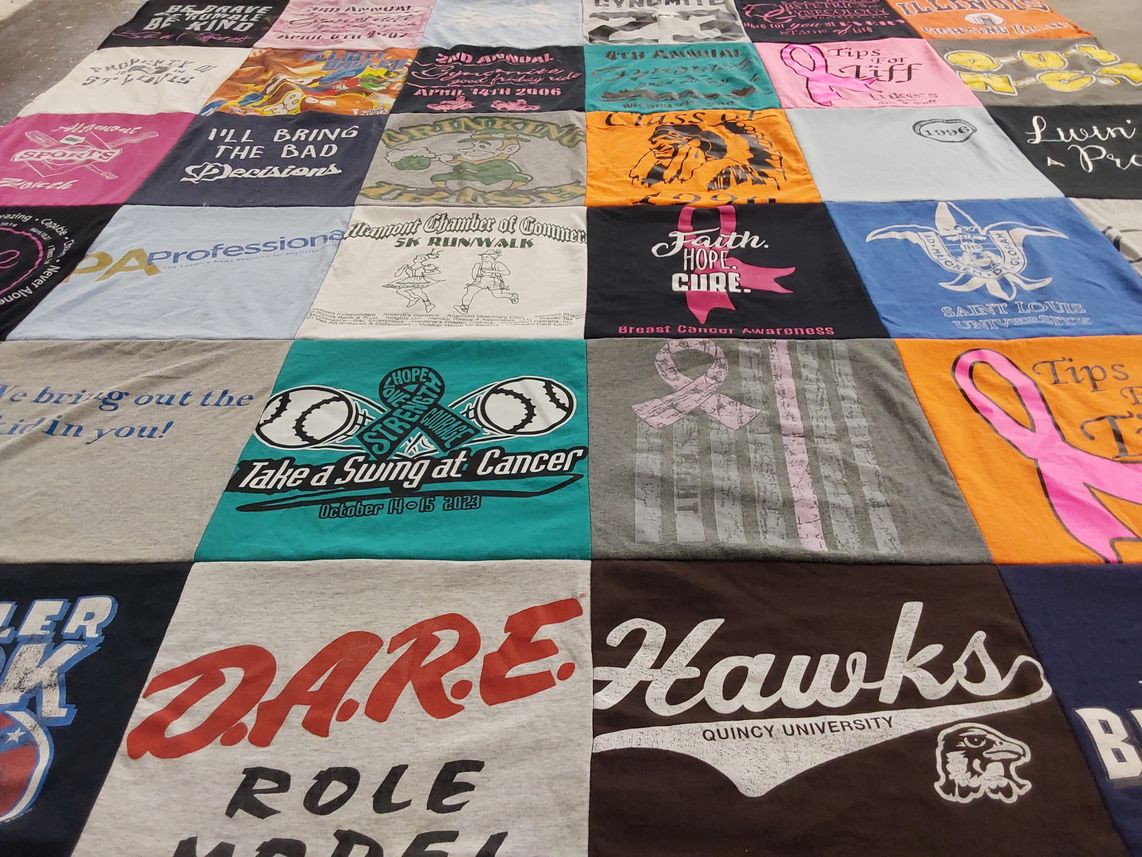 T-shirt quilt from saint louis university, quincy university by Nichole from IL