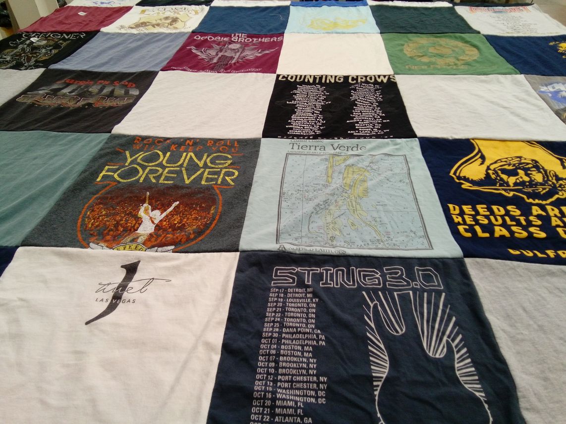 T-shirt quilt with music, concerts themes by Christy from NV