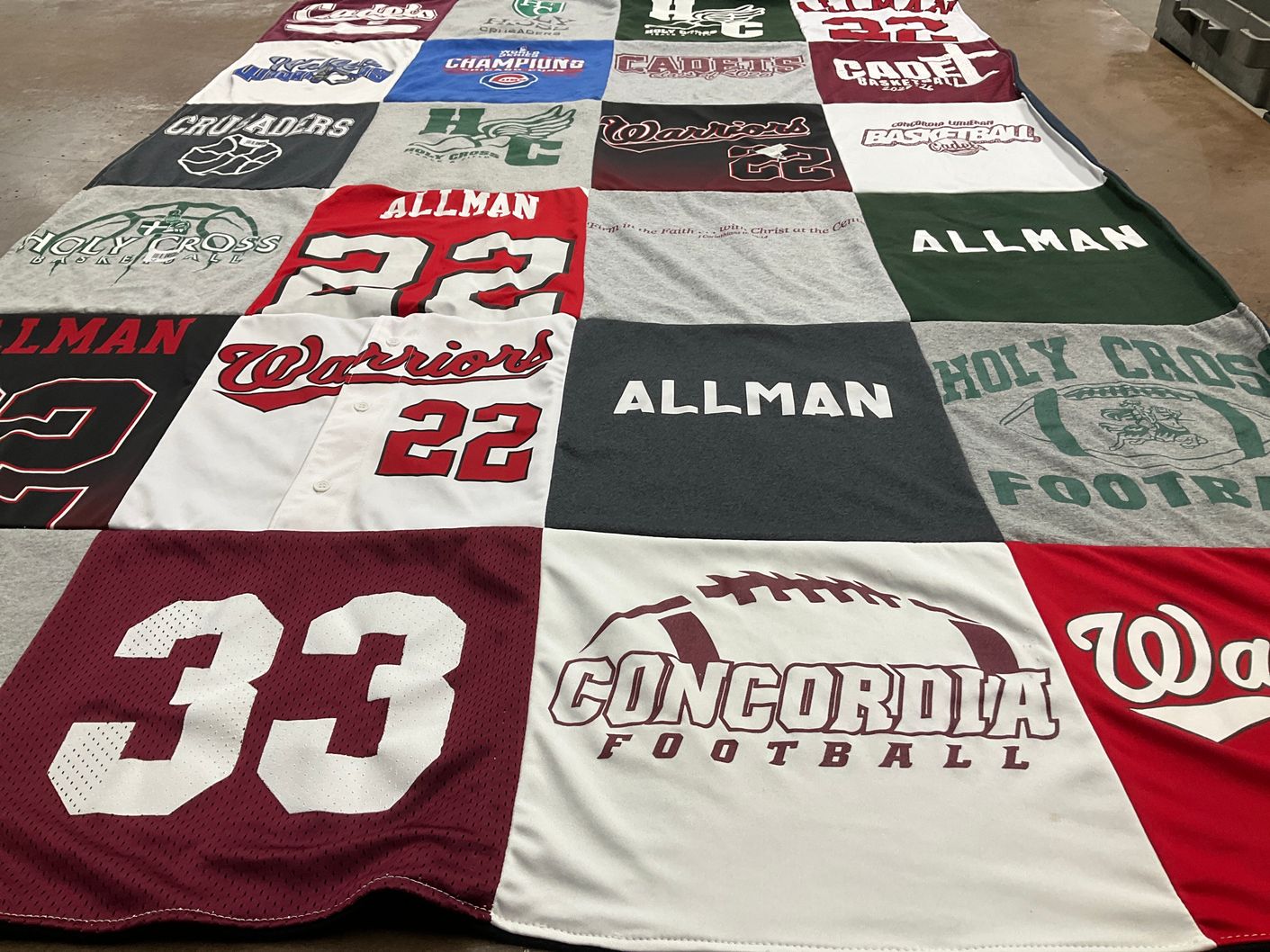 T-shirt quilt featuring allman warriors, holy cross football by Carrie from IN