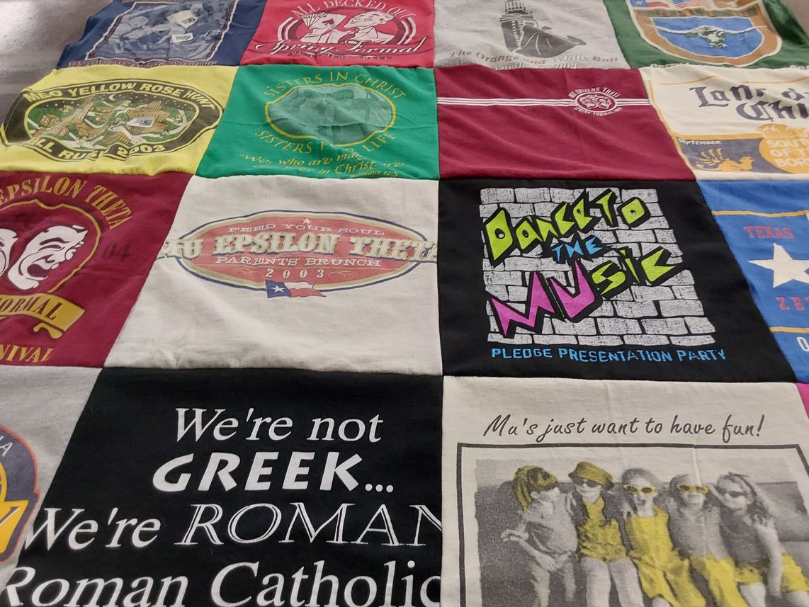 T-shirt quilt with sorority, fraternity themes by Jennifer from TX