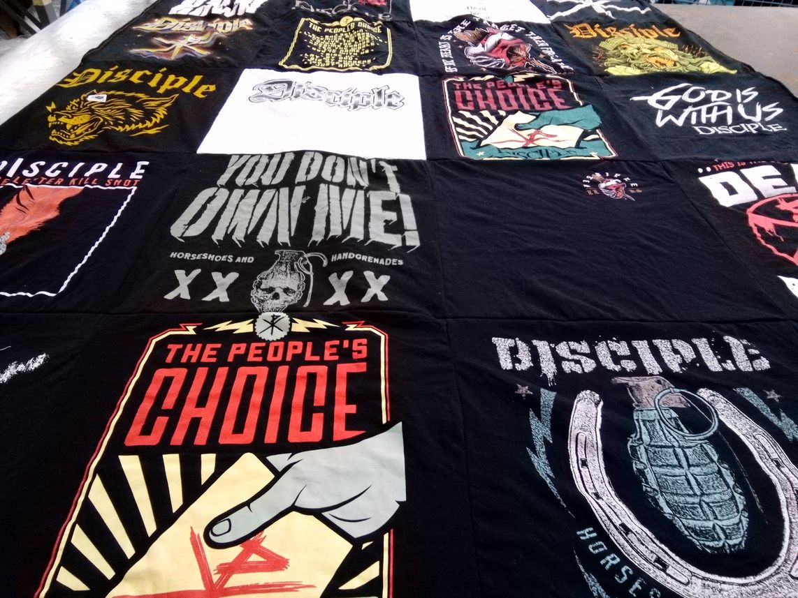 T-shirt quilt with music, rock themes by Calvin from KS