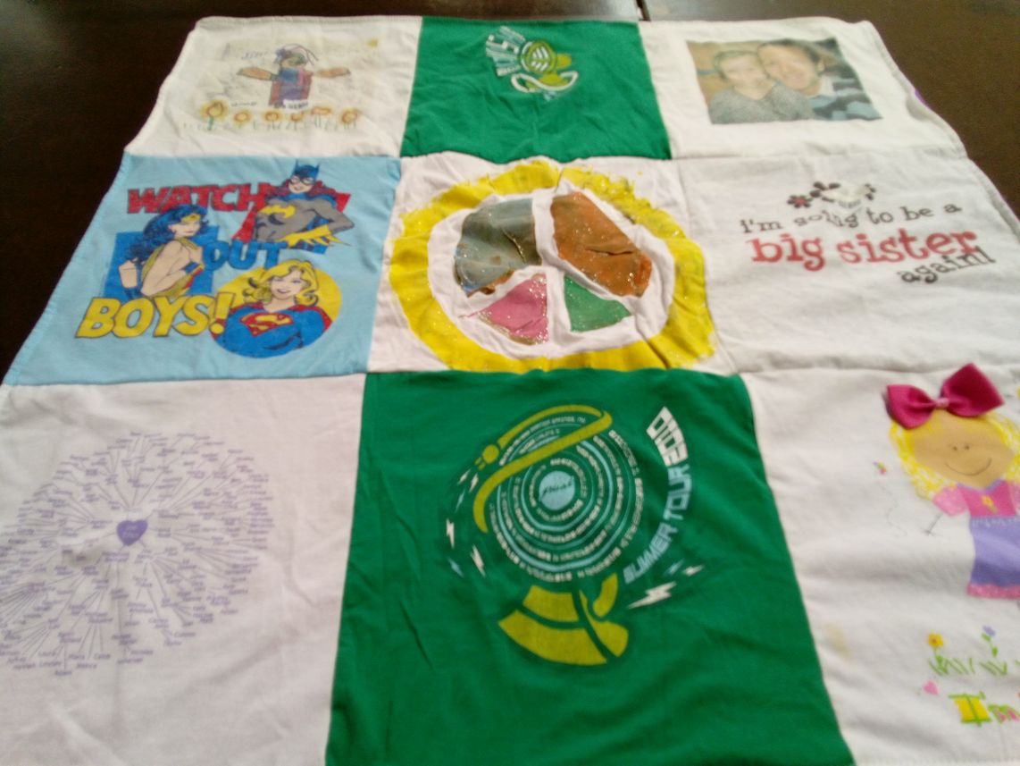 T-shirt quilt with superheroes, family themes by Rhonda from NY