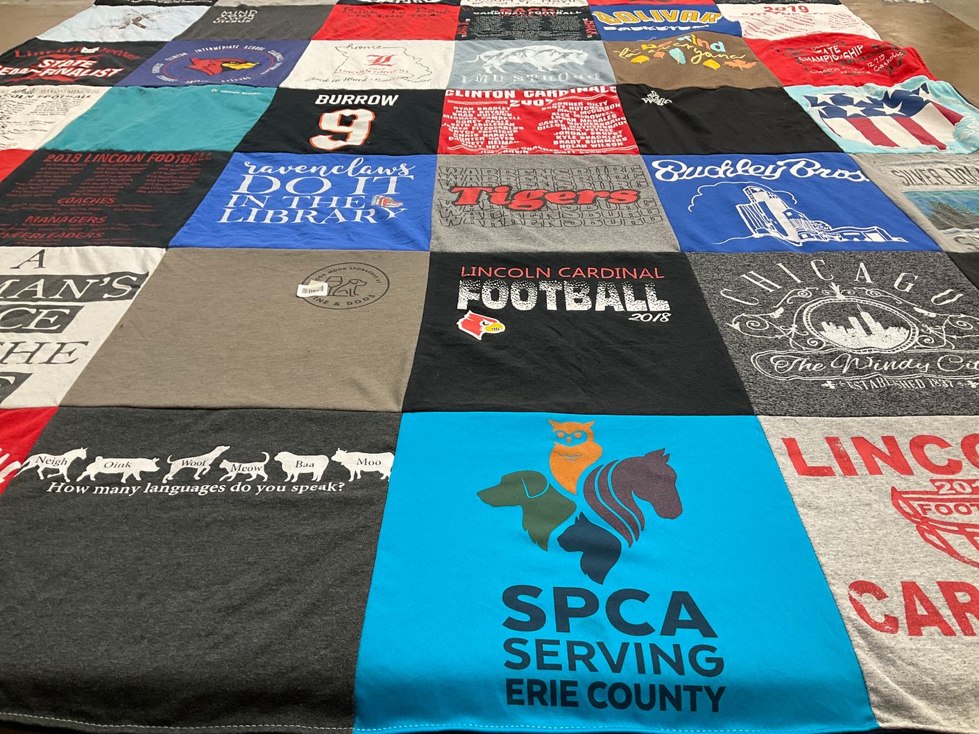 T-shirt quilt featuring lincoln cardinal football by Hannah from MO