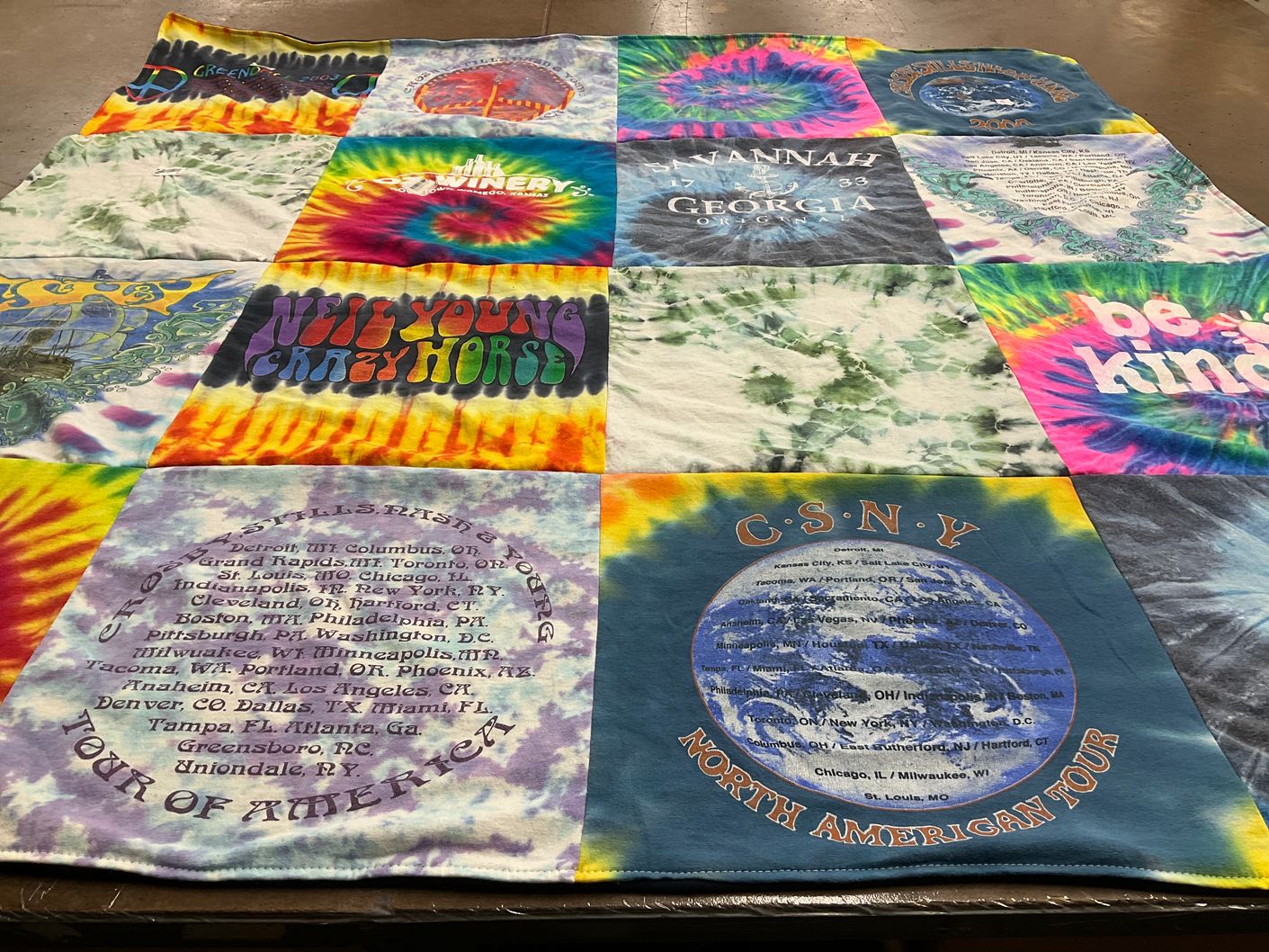 T-shirt quilt with music, concerts themes by Rita from MI