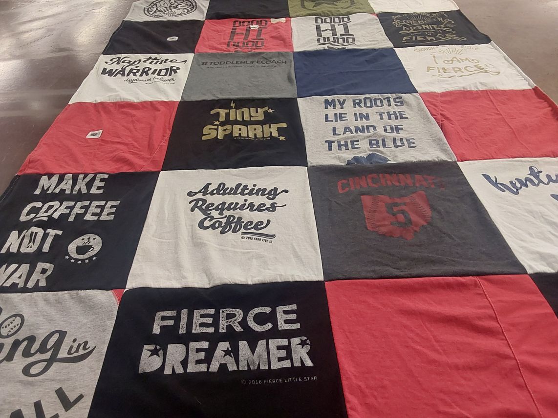 T-shirt quilt with coffee, empowerment themes by Angela from OH