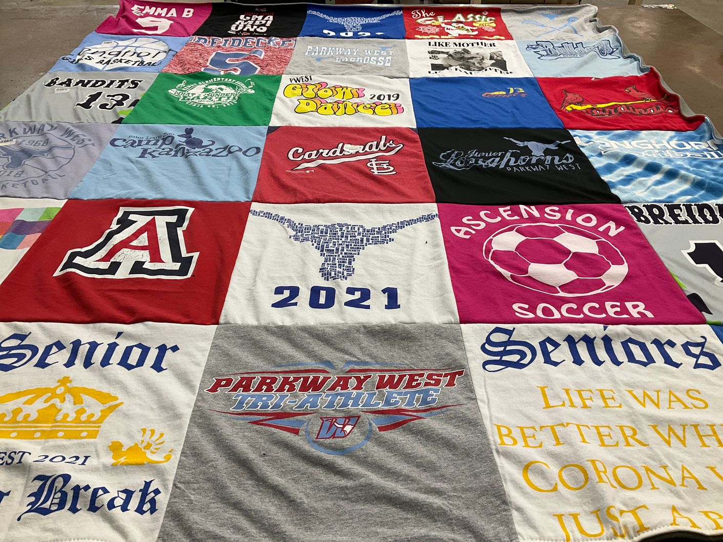 T-shirt quilt featuring parkway west high school, ascension soccer by Elizabeth from MO