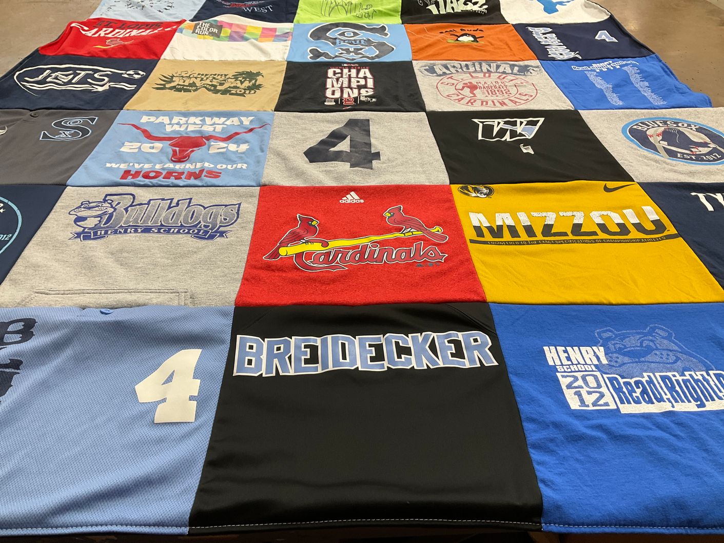 T-shirt quilt featuring cardinals by Elizabeth from MO