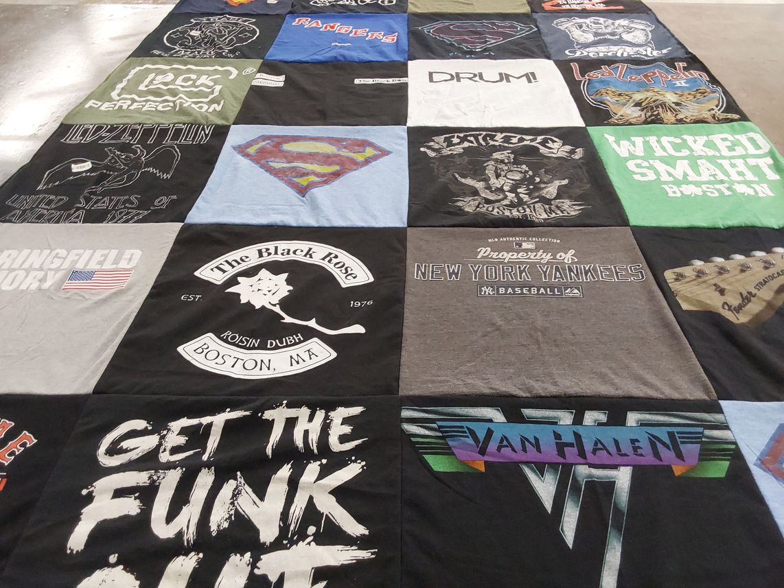 T-shirt quilt with music, baseball themes by MIchele from NY