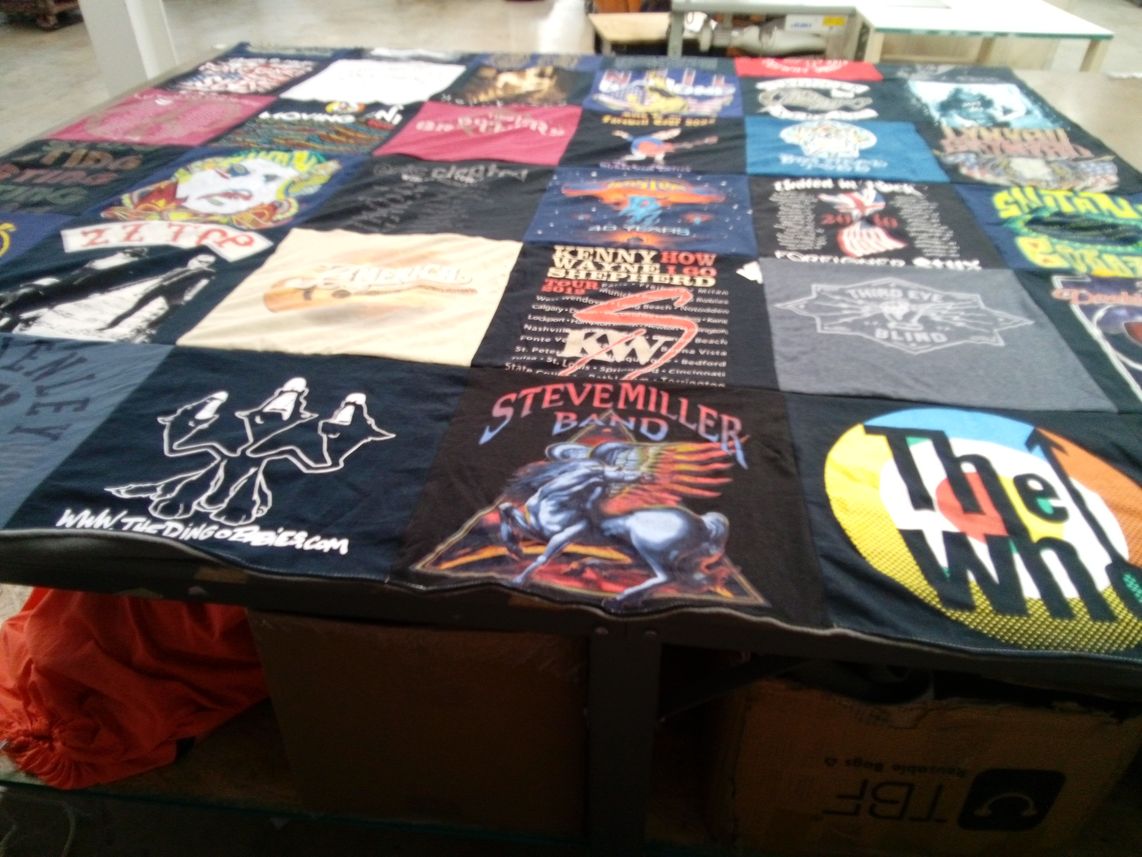 T-shirt quilt with music, concerts themes by Susan from MA