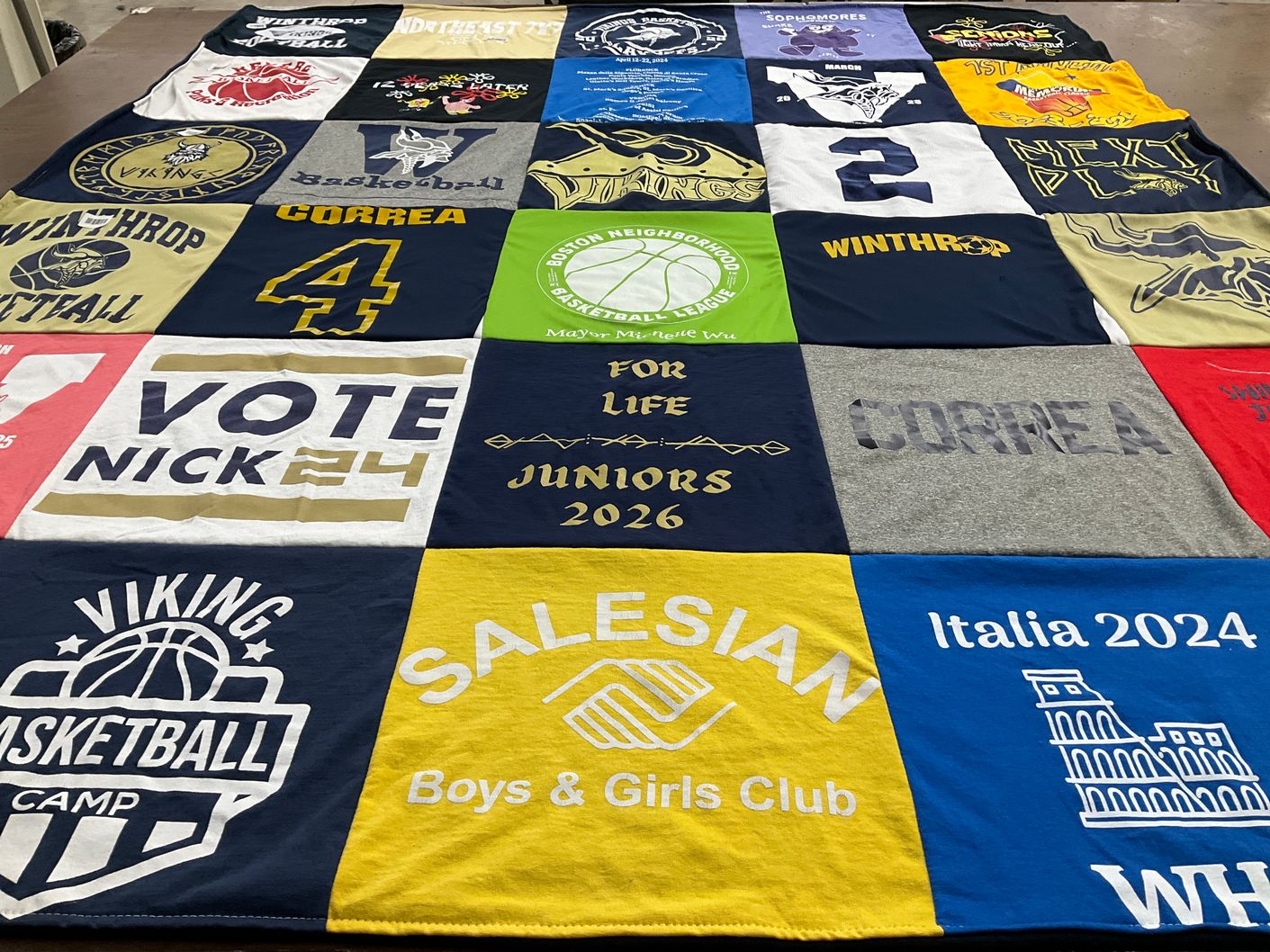 T-shirt quilt featuring viking basketball by Lorina from MA