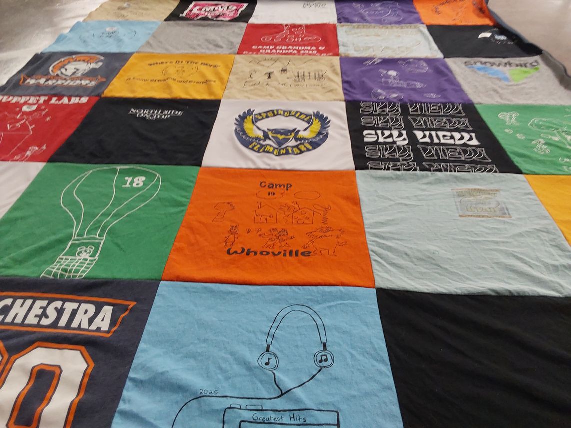 T-shirt quilt featuring sky view high school by Cherrideth from UT