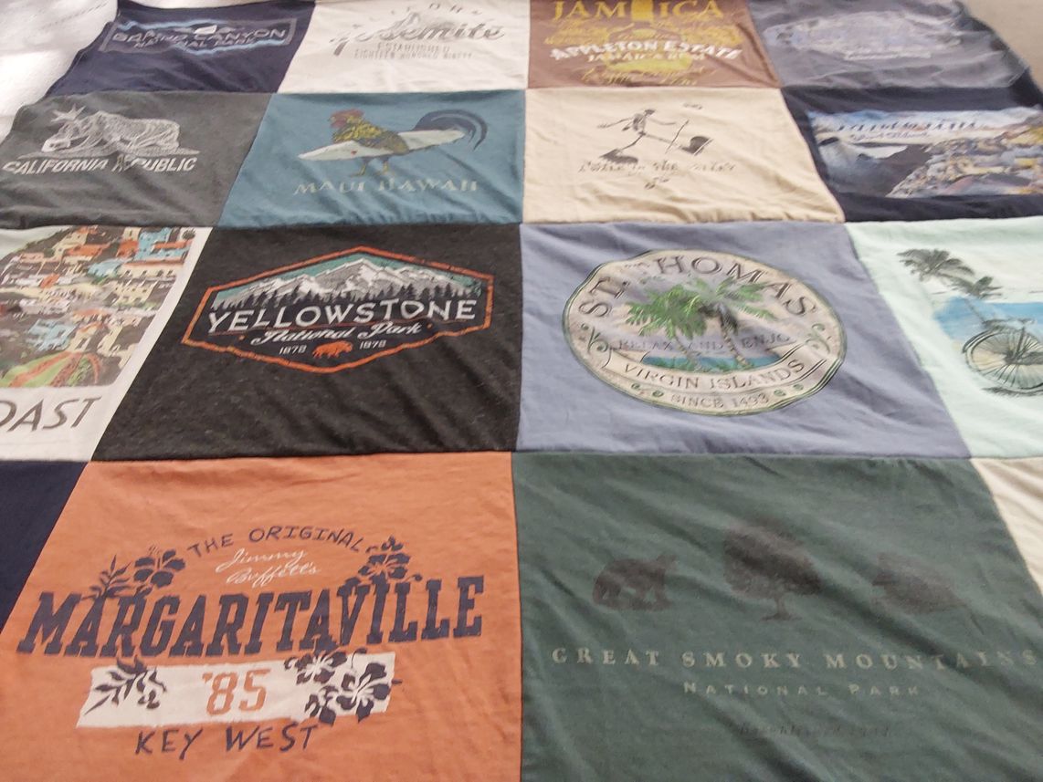T-shirt quilt with travel, national parks themes by Cris from IL