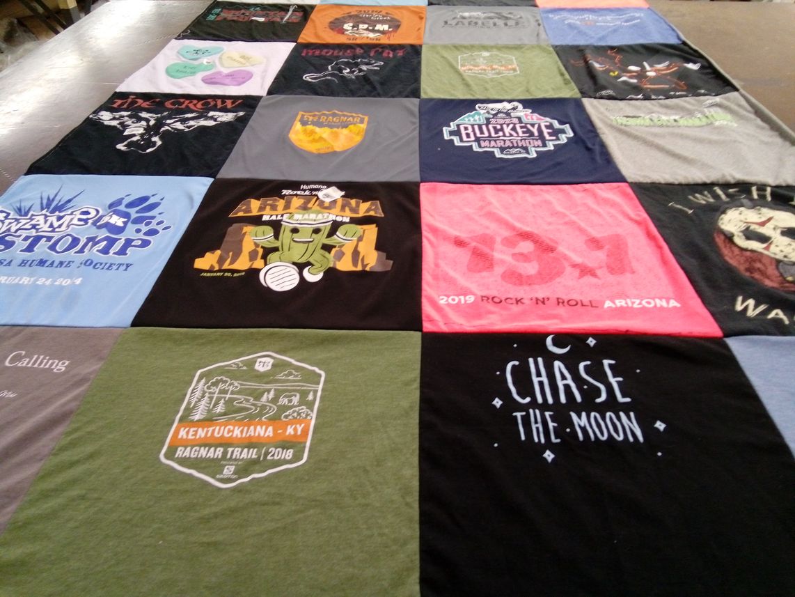 T-shirt quilt with marathons, running themes by Lynn from FL
